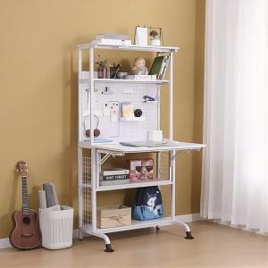 Computer Desk Desktop Home Office Desk Study Desk with Bookshelf White Foldable Desktop