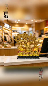 CARRISWERTE Golden Laughing Buddha Money Tree Ornament | Feng Shui Wealth Tree Statue for Home Office Shop Desk Decoration Attract Fortune & Good Luck