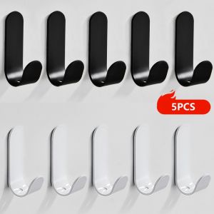 5PCS Aluminum Alloy Wall Mounted Non Perforated Hook Strong Adhesive Clothes Hook for Bathroom Kitchen behind Door Metal Hook