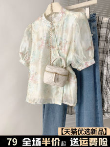 Chic Chinese Style Floral Print Shirts Beautiful Fashionable Summer Top Small Shirt Elegant Chiffon Blouse for Women