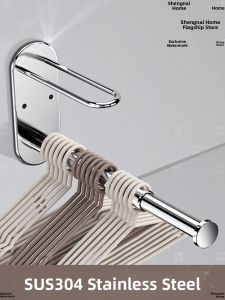 Balcony Clothes Hanger Storage Tool SUS304 Stainless Steel No Drilling Home Use Hook Retractable Clothes Hanger Wall Mounted