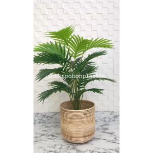 Pohon Hias Tanaman Artificial Daun Palem Kelapa Hijau X18 Semilatex Cover Keranjang Rotan Ulir Pajangan Dekorasi Studio Cafe Aesthetic