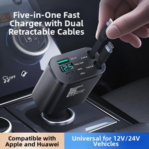 Huayu | Car Charger Fast Charging 5 in 1 Retractable Wire