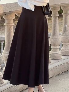 Black High Waist A-Line Mini Skirt Slimming Concealing Pear Shape Body Flattering Long Skirt Commute Korean Style plus Size