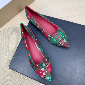 Comfortable Large Size Winter Flat Shoes Christmas Pattern Knitted Snowflake Womens Slip-On Fashion Single Shoes Anti-Slip