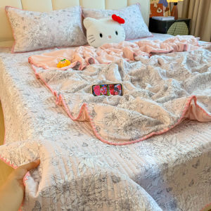 susan | Intoxicated Small Flowers Shell Edging Peach Skin Cotton Washable Air Conditioning Blanket Set for Bedroom
