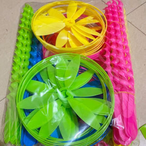 Plastic Sky Dancers Frisbee Gyro with Light Bamboo Dragonfly Hand Push Flying Saucer Luminous Flying Wheel Rotate Childrens Toy
