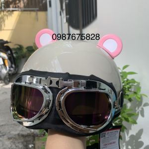 Nón bảo hiểm 1/2 gắn tai gấu +kính siêu đẹp (Giá Sỉ )