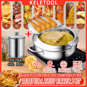 Deep fryer Japanese Tempura deep fryer thermometer lid oil drip rack frying French fries fish shrimp chicken stainless