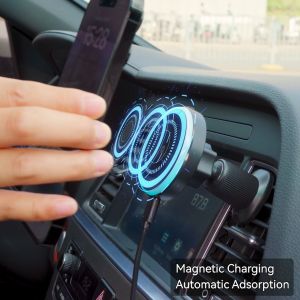 Essager 15W Car Magnetic Wireless Charger ขาตั้งมือถือ RBG สำหรับชาร์จมือถือแบบไร้สาย iphone Samsung