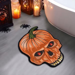 VIKAMA Skull Bath Rug Halloween Gothic Doormat White Black Skeleton Irregular Non Slip Absorbent Soft Bathroom Decor Mat