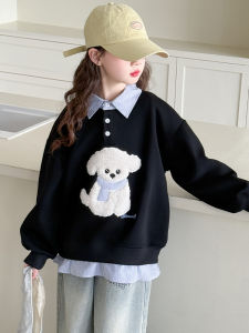 Girls Fleece Lined Hoodie Set Korean Style Autumn Winter Clothes Wide Leg Pants Pure Color Cotton Polyester Blend Kids Outfit