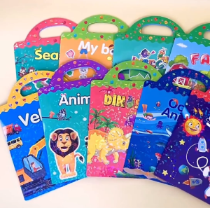 [Toys And Tales] BIG TRIFOLD REUSABLE STICKER BOOK : SUITABLE FOR AGE 2-6YRS OLD: MANY THEMES AVAILABLE :  WATERPROOF & REUSABLE : Montessori Vehicle Ocean Animals Body parts World Map Space Dinosaur Farm Sticker Book – Learn While Playing