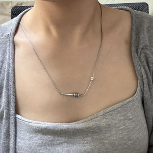 Trendy Silver Necklace 55/60cm 5g Approximately Six-Syllable True Word Tianzhu Fashionable Versatile Fashion Jewelry for Women