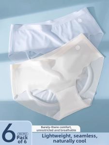 Traceless Cooling Silk Lightweight Comfortable Breathable Cotton Crotch Womens Briefs 6 Pieces