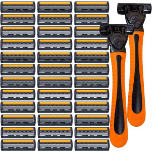 ผู้ชายและผู้หญิงคู่มือความปลอดภัยมีดโกนใบมีด 3 ชั้นสแตนเลสกําจัดขนใบมีดโกนหนวดเปลี่ยนหัวโกน