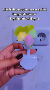 [ YM ACC ] Lampu Tidur Jamur Avatar Mini LED Sensor Unik dengan Jamur Putih Daun Hijau Bahan ABS & Silica Gel Pot Putih Cahaya Putih 8 Mata LED Epistar Praktis dan Otomatis