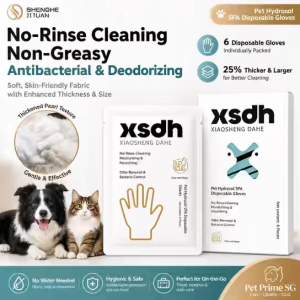 Pet Cleaning Gloves No Rinse | Dog & Cat Grooming Wipes Glove | Deodorizing & Antibacterial | 6pcs Disposable