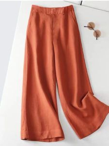 กางเกงขายาวทรงหลวมผ้าฝ้ายลินินฤดูร้อนสำหรับผู้หญิง กางเกงขายาวทรงตรงยาวถึงพื้น ทรงหลวม กางเกงขายาวทรงหลวมสบาย ๆ