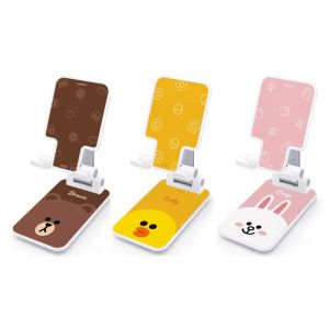 ที่วางโทรศัพท์พับได้แท้ Line Firends 100% วัสดุหนัง PU และอลูมิเนียมอัลลอยด์ ขาตั้งเดสก์ท็อป ขาตั้งโทรศัพท์หมุนได้หลายมุม ขาตั้งโทรศัพท์สำหรับสมาร์ทโฟน แท็บเล็ต iPad ของขวัญวันเกิด MYHD1