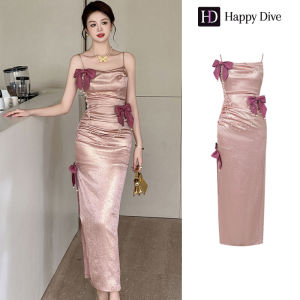 Happy Diva เดรสผู้หญิง เดรสสีชมพู เดรสสายเดี่ยว เดรสซาติน เดรสทำงาน เดรสไฮโซ เดรสวินเทจ เดรสออกงาน เดรสปาร์ตี้ ชุดราตรี 15079