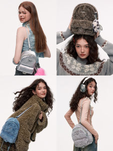 กระเป๋าเป้สะพายหลังผ้าขนสัตว์ขนาดเล็กสไตล์ลำลอง WooHa กระเป๋าเป้สะพายหลังสำหรับเดินทางในฤดูหนาว กระเป๋าสะพายไหล่แบบอเนกประสงค์