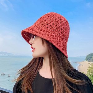 Knitting Fishermans Hat Ms. Spring And Summer Models Shade Sun Bucket Hat Hollow Breathable Show Face Small Japan And South Korea Popular Sunshade Cap