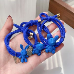Klein Blue Bear Rubber Band Womens Hair Rope Minimalist Elegant Leather Case Cute High Ponytail Hair Ring Headdress