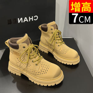 Elevated Martin Boots Womens 7CM Thick Bottom Small Size Mesh Hollow out Short Boots Yellow Boots Women Summer Thin Mesh Boots