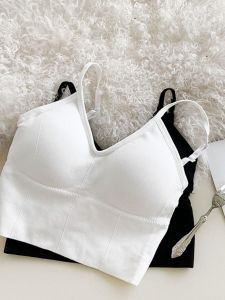 เสื้อกั๊กสายเดี่ยวผู้หญิง ฤดูร้อน 2024 เสื้อแขนกุดยางยืดแบบปรับได้ ชุดชั้นในสำหรับใส่กลางแจ้ง เสื้อสั้นแบบสวมหัว