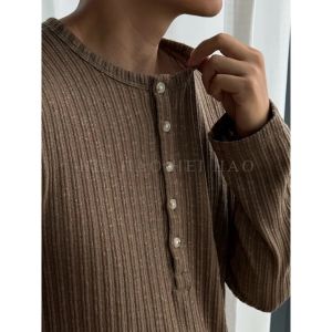 OUMULONG | Áo Thun Nam Tay Dài Cổ Henley Chất Liệu Lụa Băng Siêu Nhẹ Thoáng Khí và Chống Nắng