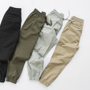 Pants Mens Summer Thin Casual Pants All-Match Pure Cotton Loose Elastic Trousers Quick-Drying Drawstring Cargo Jogger Pants Men