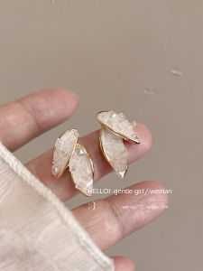 Elegant Ice Crystal Willow Leaf Mosquito Coil Tray Ear Clip Stud Earrings Fashionable Summer Fresh Small Dangle Jewelry