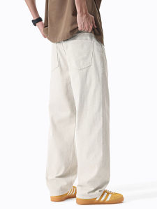 Mens Loose Straight Linen Pants Summer