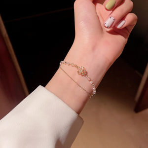 OR🧸 Double Layer Mutiara Zirkon Bunga Gelang Wanita Niche Desain High-end Pacar Gelang COD