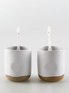KULE HOME Ceramic Toothbrush Cup High Aesthetic Value Mouth Rinse Cup Home Use Toothbrush Holder Dental Care Organizer