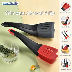 Justliving kẹp dụng cụ vét bột Silicone 3 trong 1 chất liệu ăn được kẹp trứng lật thực phẩm Tay cầm chống dính đa năng kẹp kẹp nướng nấu bếp bánh pizza bít tết-Thìa & kẹp