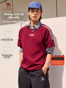 CAMEL | Áo Thun Nam Cổ Tròn Tay Ngắn Cotton Dày Retro Phong Cách Bình Dân