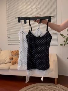 LNR Shop Tanktop Bra dengan Pad / Cup Busa Tali Kecil Renda Motif Polkadot Bahan Cotton Adem Halus Lembut Atasan Wanita Tanpa Lengan Ketek Square Neck Crop Top Polos Tengtop Tank Top Rib Kamisol Camisol Dalaman Jas Jaket Outer Vest Rompi Manset