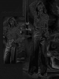 ผู้หญิง ฤดูใบไม้ร่วง ฤดูหนาว เสื้อสเวตเตอร์ถัก สูง เอว ขากว้าง กางเกงยีนส์ ชุดสองชิ้น สไตล์เกาหลี ลายเล็ก เสื้อผ้าถัก เดรส