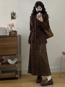 RELNLEX | Bộ Thời Trang Mùa Thu cho Phụ Nữ Size Lớn Phong Cách Pháp Thiết Kế Độc Đáo Áo Knit và Đầm Hai Mảnh