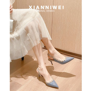 XIANNIWEI | Studded High Heel Sandals Pointed Black Nude Patent Leather