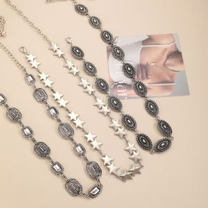 Womens Slim Decorative Waist Chain Silver Ethnic Style Tassel Chain Belt for Dresses Jeans Belt Trendy