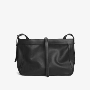 SEWAFOX | High-Quality Litchi Textured Simple Black Soft Leather Large Capacity Mens Shoulder Bag