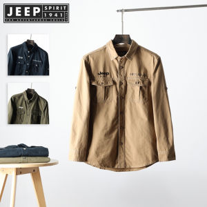 JEEP SPIRIT 1941 ESTD 2022 ผู้ชายเสื้อเชิ้ตผู้ชายแขนยาว หนังสือเสียง 20 กม.โดยช่องการขนส่ง 4.0 ลม