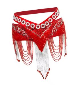 ผ้าคาดสะโพกทำมือมีพู่อิฐน้ำสายคาดเอวเต้นระบำหน้าท้อง