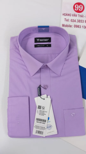 [Việt Tiến Sale] Sơ Mi Dài Tay - Regular Fit - Vạt Bầu - Họa tiết caro nhỏ màu tím nhạt - size 42 (lẻ size)