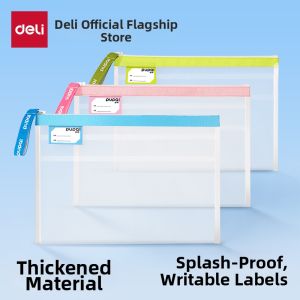 deli | Waterproof Transparent Zipper File Bag for School Supplies