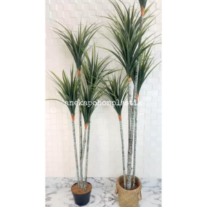 Pohon Hias Artificial Tanaman Daun Pandan Bali Lancip Hijau T140 X4 & T180 X5 Latex Cover Pot Purun Handle Dekorasi Rumah