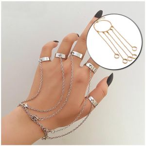 Lima Jari Cincin Punk Gelang Rantai Cincin Kombinasi Silver Untuk Pria Dan Wanita